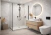 Modern UK bathroom with white PVC wall panels installed around shower area