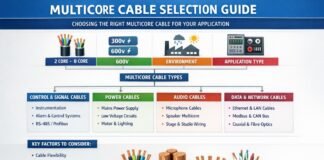 Multicore electrical cable cross section showing multiple insulated copper conductors
