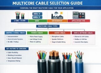 Multicore electrical cable cross section showing multiple insulated copper conductors
