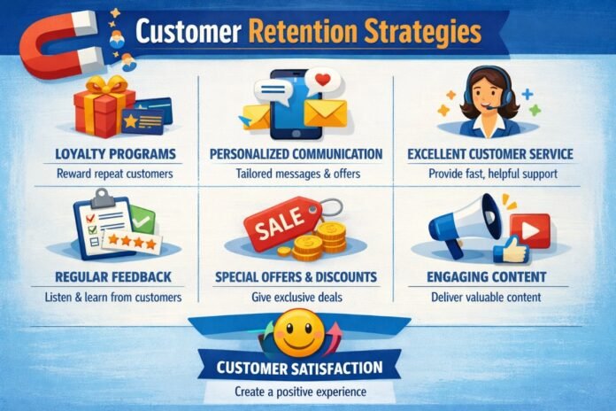 customer retention strategies concept showing repeat customers and business growth