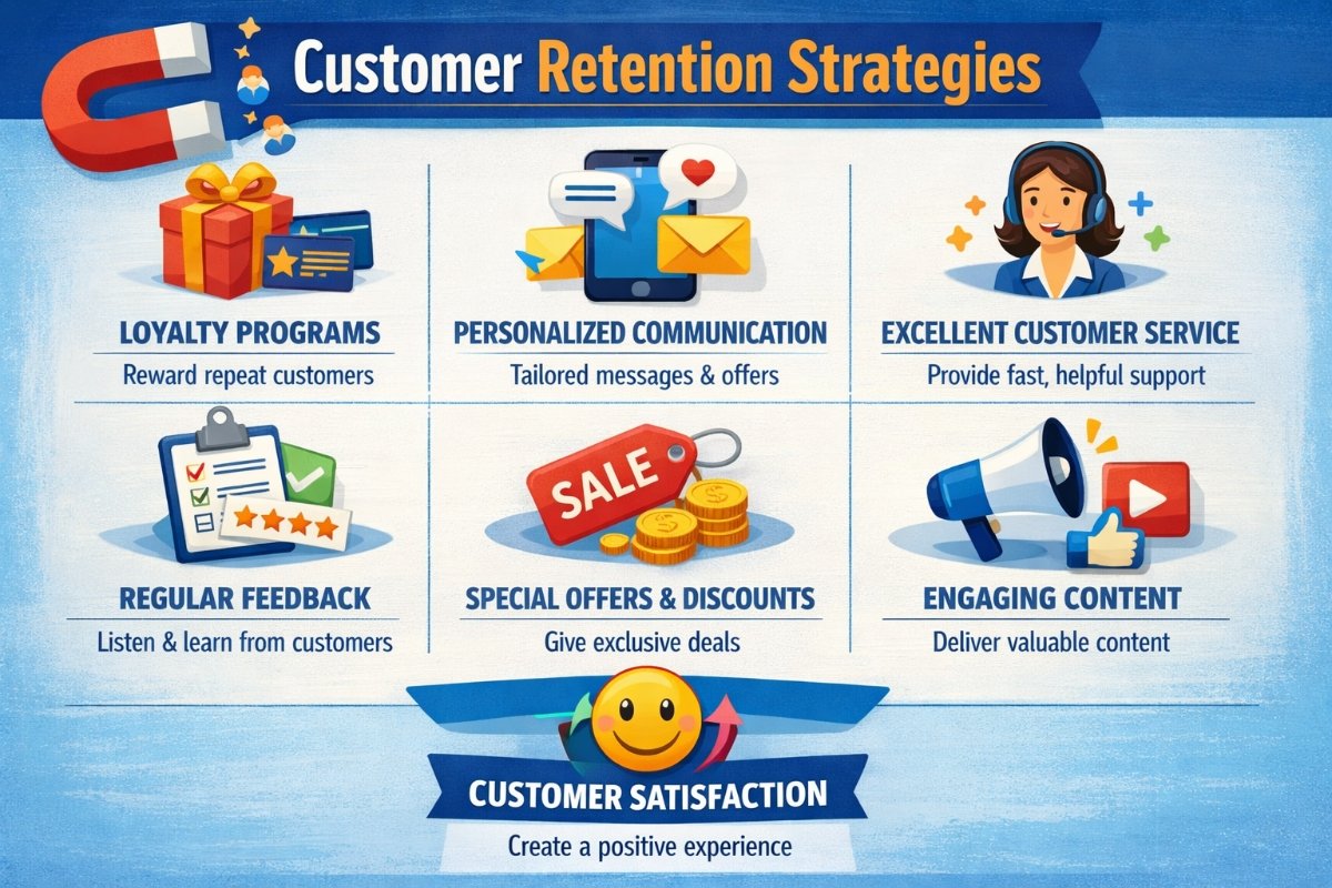 customer retention strategies concept showing repeat customers and business growth