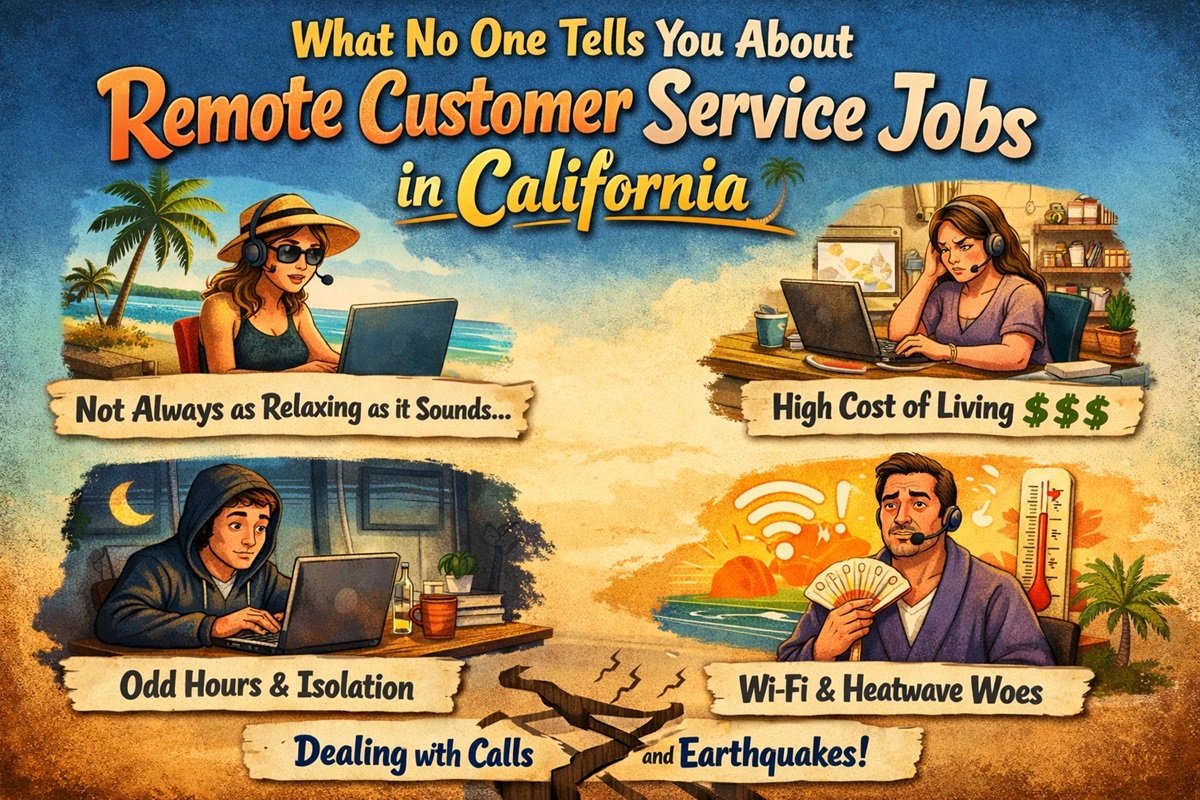 Professional working remotely in a customer service job in California handling calls and chats from home