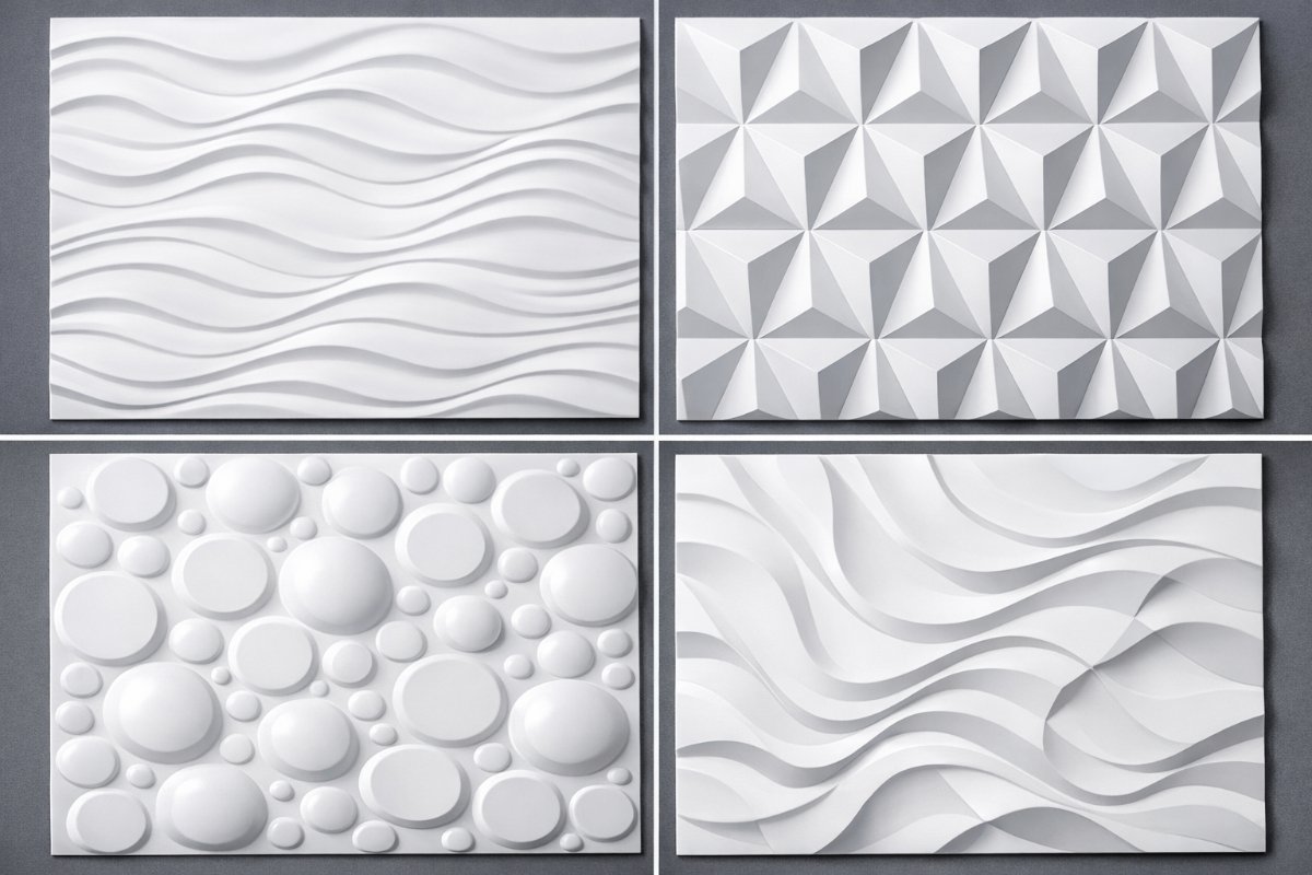 3D textured PVC wall panels adding depth and pattern to bathroom walls
