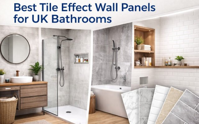 Modern UK bathroom featuring stylish tile effect wall panels in a contemporary shower space