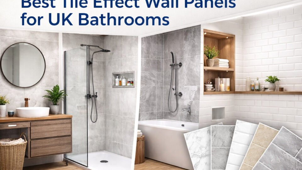 Modern UK bathroom featuring stylish tile effect wall panels in a contemporary shower space