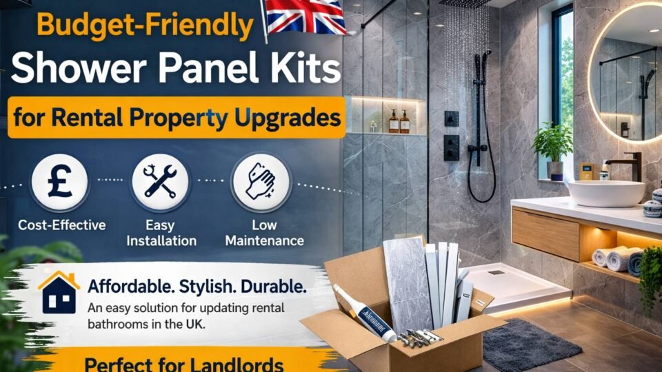 Modern rental property bathroom upgraded with budget-friendly shower panel kits