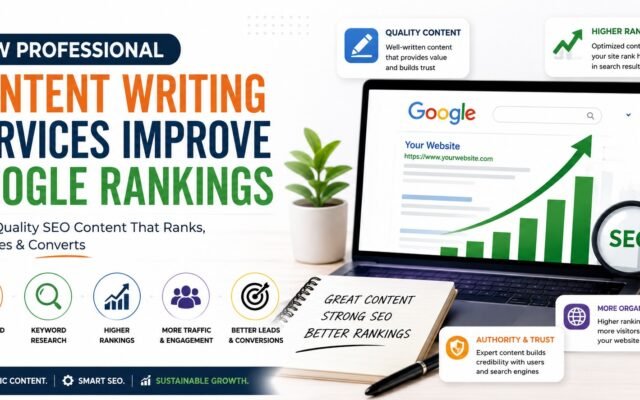 Professional content writing services improving Google rankings through SEO content strategy and organic traffic growth