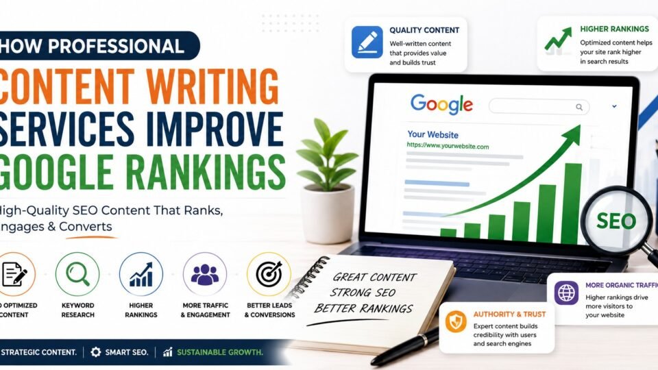 Professional content writing services improving Google rankings through SEO content strategy and organic traffic growth