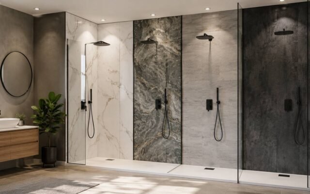 Modern shower wall panels for bathrooms in a stylish UK bathroom renovation design