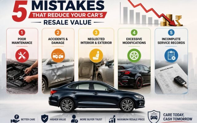 5 mistakes that reduce your car's resale value including poor maintenance, accidents, neglect, modifications, and incomplete service records