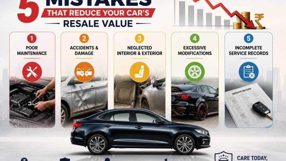5 mistakes that reduce your car's resale value including poor maintenance, accidents, neglect, modifications, and incomplete service records