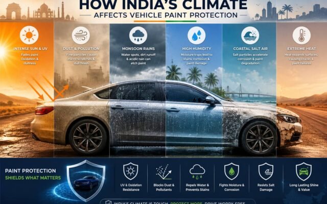 How India's climate affects vehicle paint protection through UV rays, dust, monsoon rain, humidity, coastal salt air and extreme heat