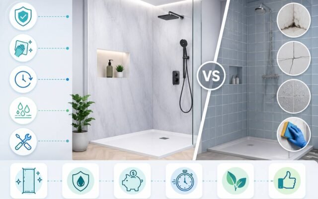 Modern UK bathroom with stylish waterproof shower panels wall installation