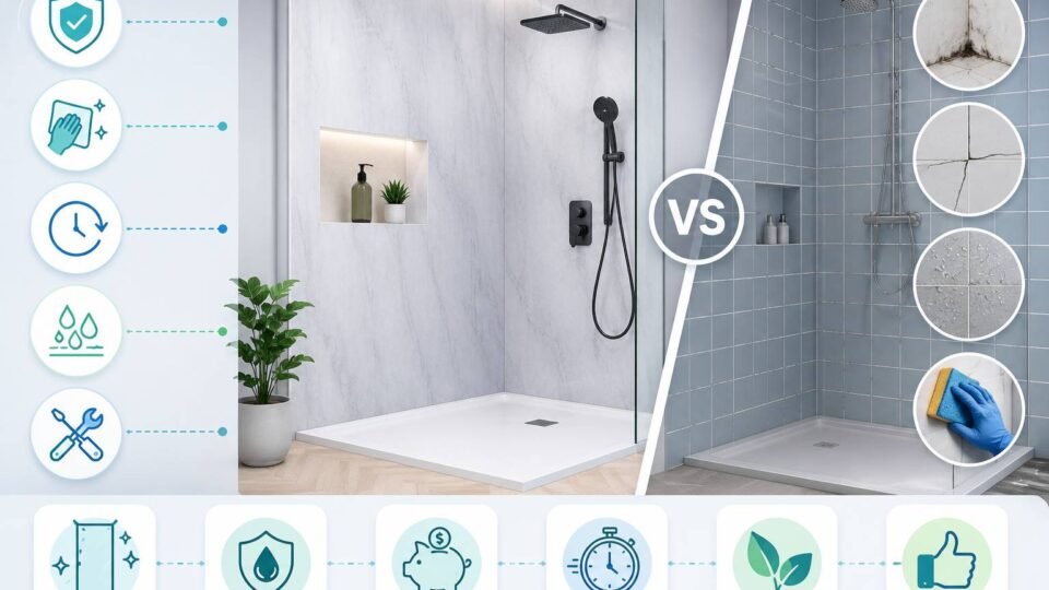 Modern UK bathroom with stylish waterproof shower panels wall installation