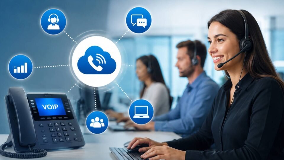 Customer support team using a VoIP phone system to improve business communication and customer service